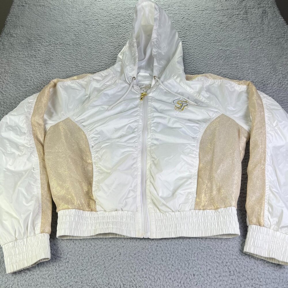 Southpole Jacket Womens 1X White Gold Full Zip Hooded Windbreaker Y2K Retro - Picture 6 of 14